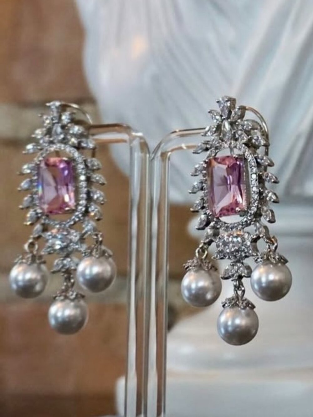 Bridal Pink Cubic Zirconia Earrings